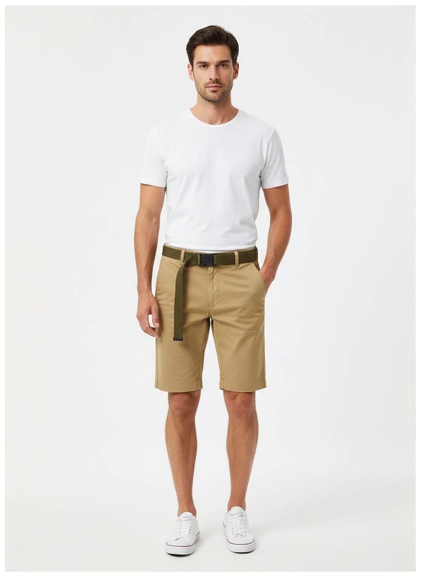 Pantalones cortos casuales de verano minimalistas para hombre (cinturón no incluido)