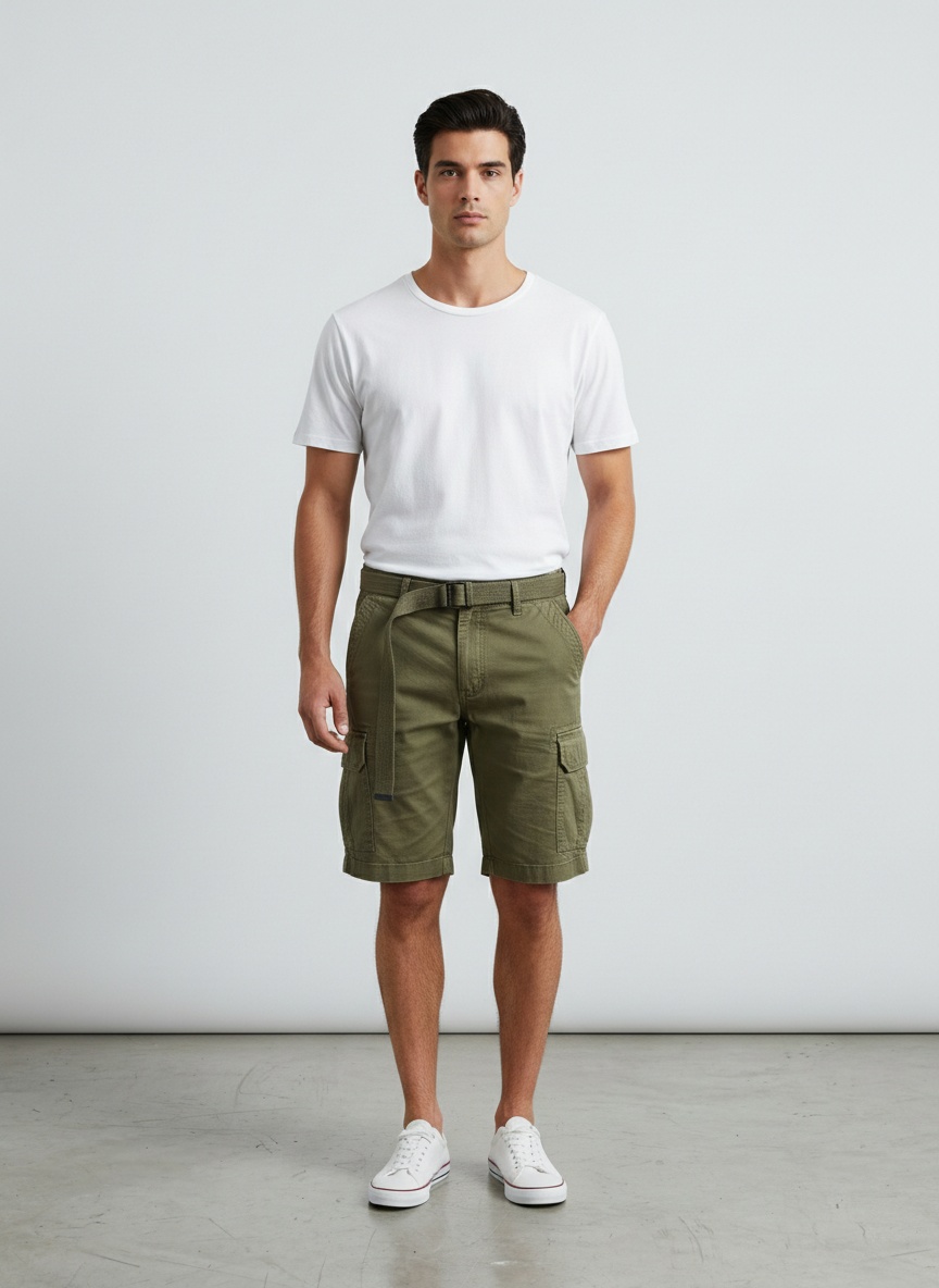 Vintage Minimalist Summer Men's Cargo Shorts  (Belt Not Included)