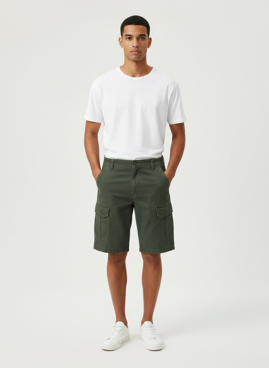 Pantalones cortos cargo minimalistas de color sólido para hombre para uso informal al aire libre en verano.