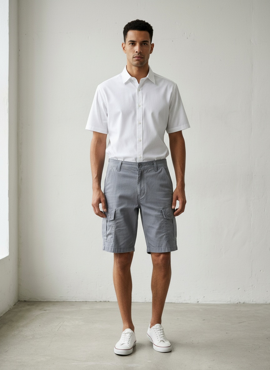 Pantalones cortos cargo minimalistas de color sólido para hombre para uso informal al aire libre en verano.