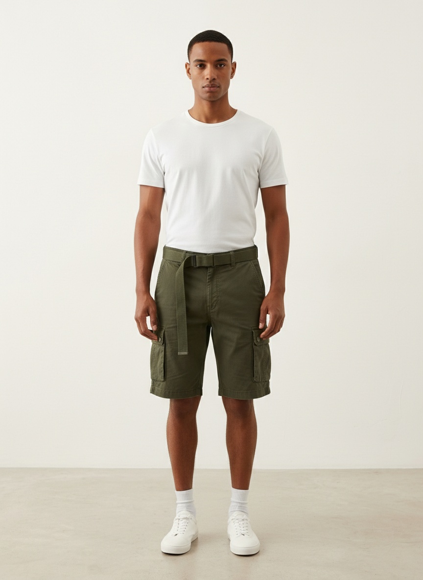 Pantalones cortos cargo casuales, modernos y versátiles para hombre (cinturón no incluido)