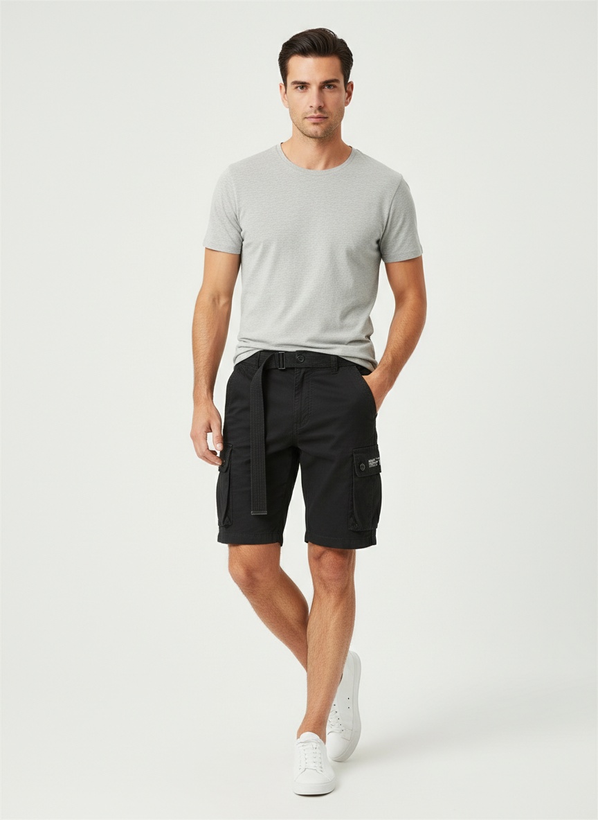 Pantalones cortos cargo casuales, modernos y versátiles para hombre (cinturón no incluido)
