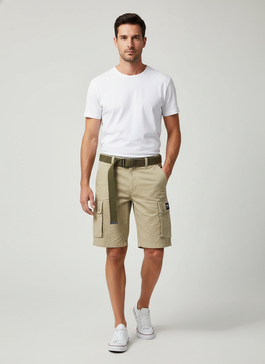Pantalones cortos cargo casuales, modernos y versátiles para hombre (cinturón no incluido)