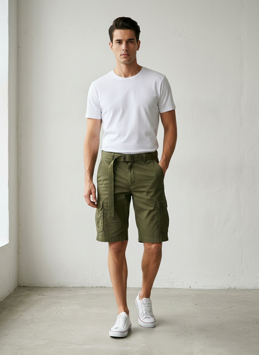 Pantalones cortos cargo tácticos retro multibolsillos para hombre para verano (cinturón no incluido)