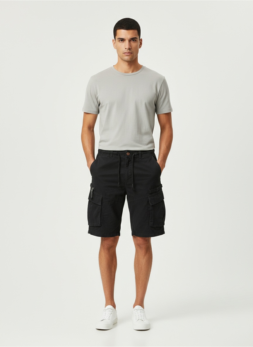 Vintage Style Multi-pocket Men's Cargo Shorts with Zipper Detail for Summer Casual Wear