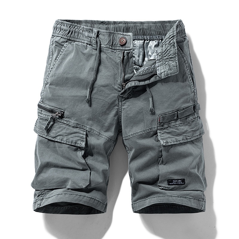 Vintage Style Multi-pocket Men's Cargo Shorts with Zipper Detail for Summer Casual Wear