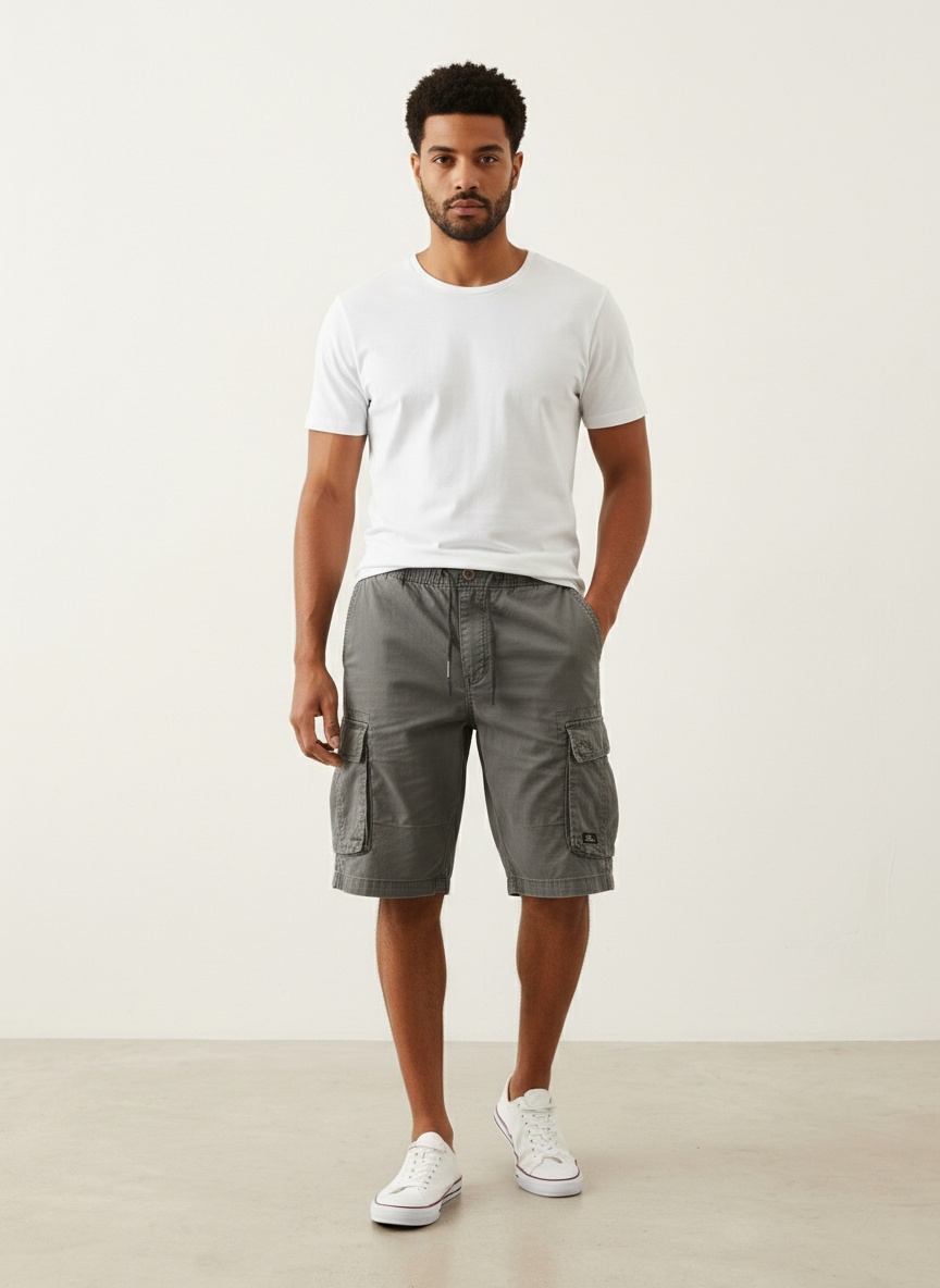 Vintage Style Multi-pocket Men's Cargo Shorts with Zipper Detail for Summer Casual Wear