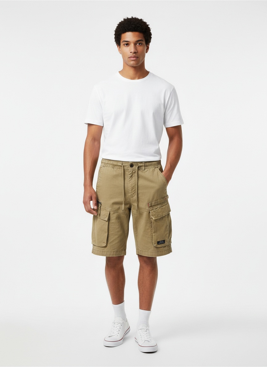 Vintage Style Multi-pocket Men's Cargo Shorts with Zipper Detail for Summer Casual Wear