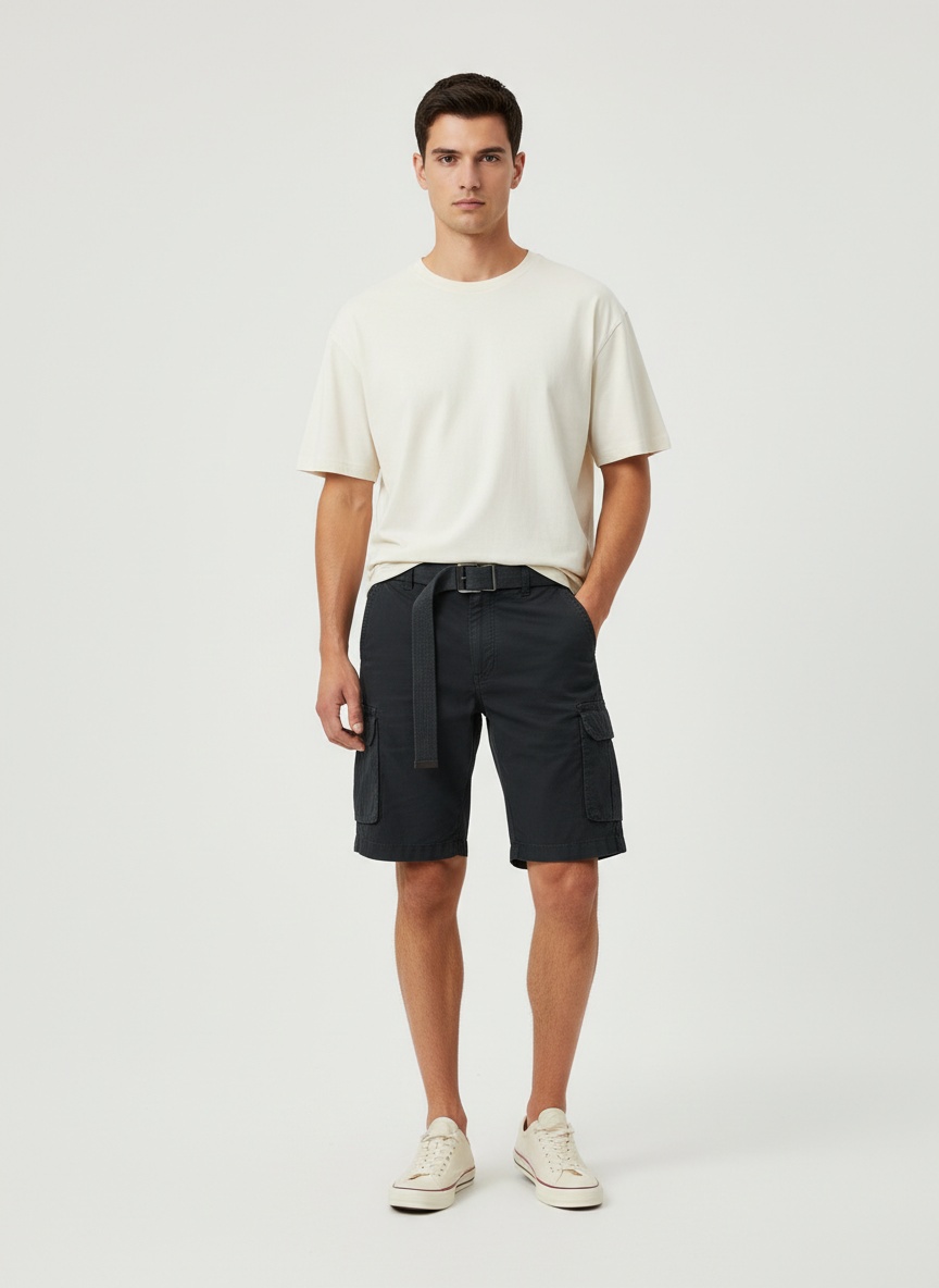 Vintage Style Multi-Pocket Men's Cargo Shorts for Summer Casual Wear  (Belt Not Included)