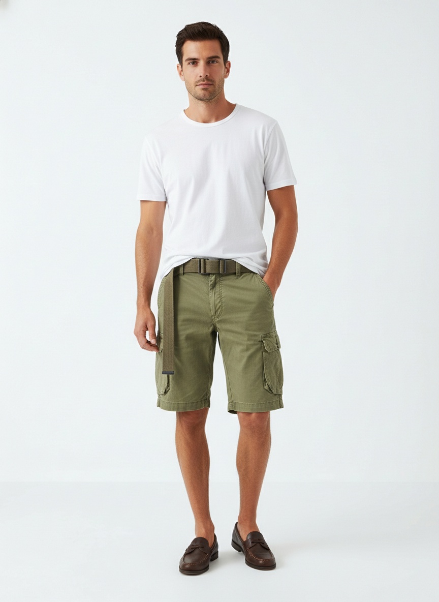 Vintage Style Multi-Pocket Men's Cargo Shorts for Summer Casual Wear  (Belt Not Included)