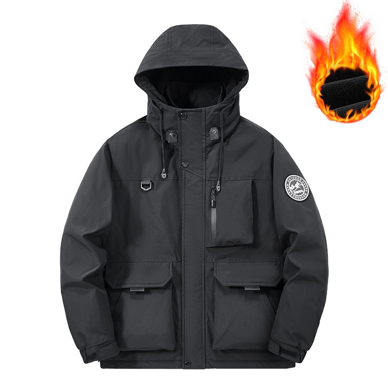 Loose Fit Stand Collar Warm Casual Men's Jacket With Inner Fleece for Winter