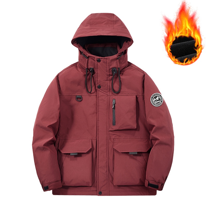 Loose Fit Stand Collar Warm Casual Men's Jacket With Inner Fleece for Winter