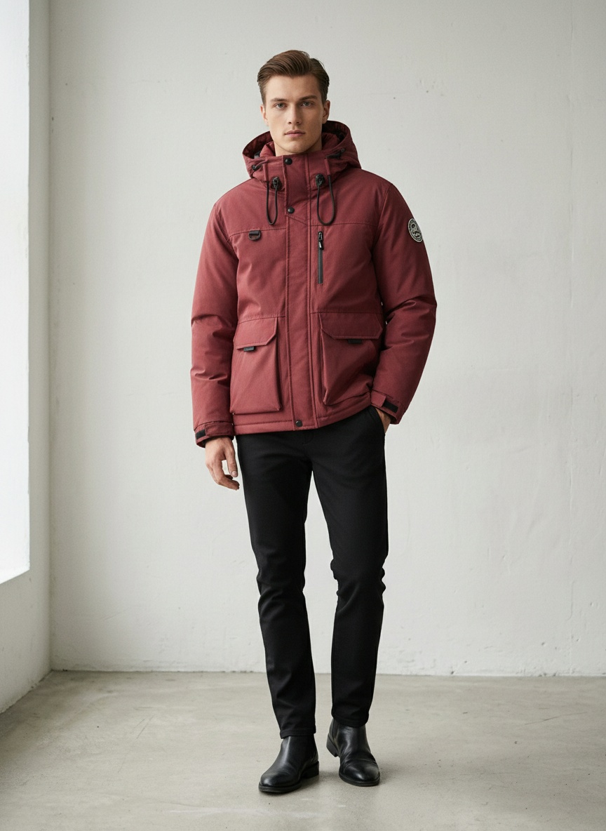 Loose Fit Stand Collar Warm Casual Men's Jacket With Inner Fleece for Winter