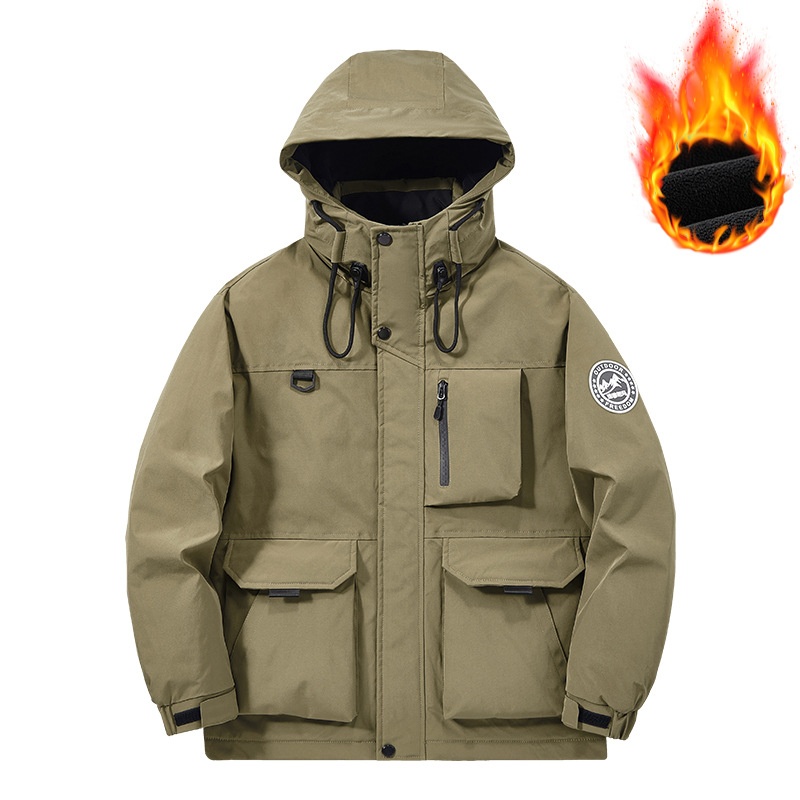 Loose Fit Stand Collar Warm Casual Men's Jacket With Inner Fleece for Winter