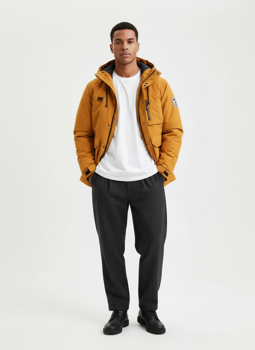 Loose Fit Stand Collar Warm Casual Men's Jacket With Inner Fleece for Winter