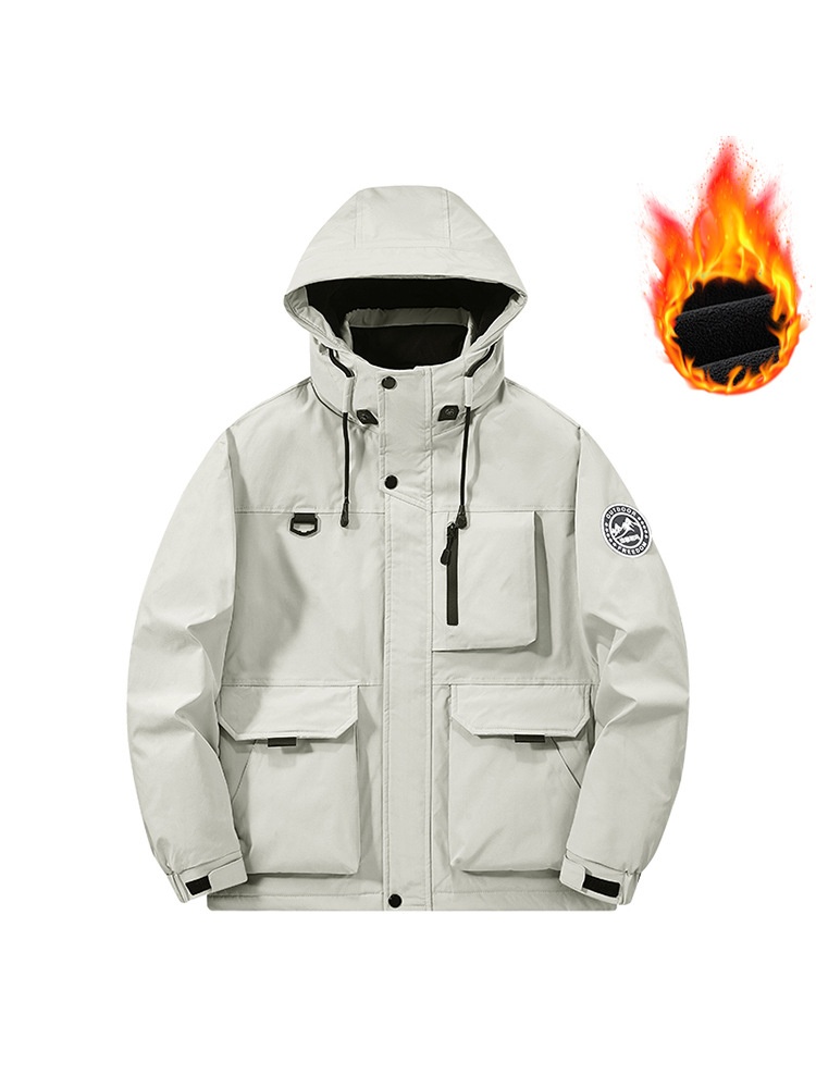 Loose Fit Stand Collar Warm Casual Men's Jacket With Inner Fleece for Winter