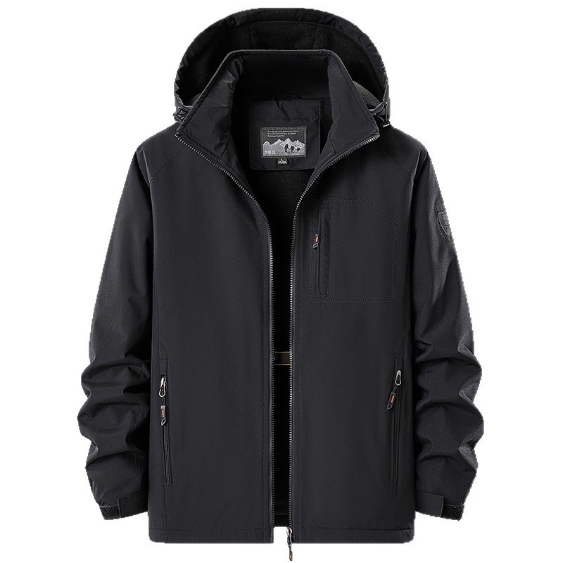 Chaqueta de hombre con forro polar grueso y corte 3D con capucha desmontable para uso informal en invierno.