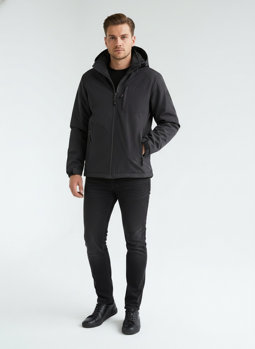 Chaqueta de hombre con forro polar grueso y corte 3D con capucha desmontable para uso informal en invierno.