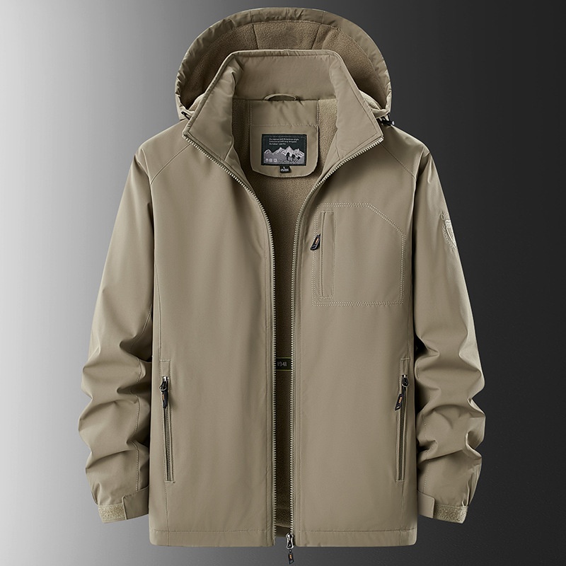 Chaqueta de hombre con forro polar grueso y corte 3D con capucha desmontable para uso informal en invierno.