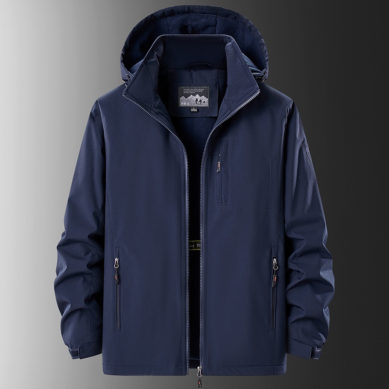 Chaqueta de hombre con forro polar grueso y corte 3D con capucha desmontable para uso informal en invierno.