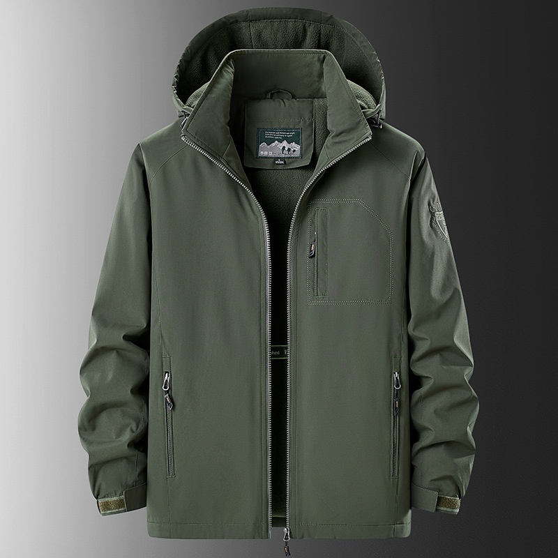 Chaqueta de hombre con forro polar grueso y corte 3D con capucha desmontable para uso informal en invierno.