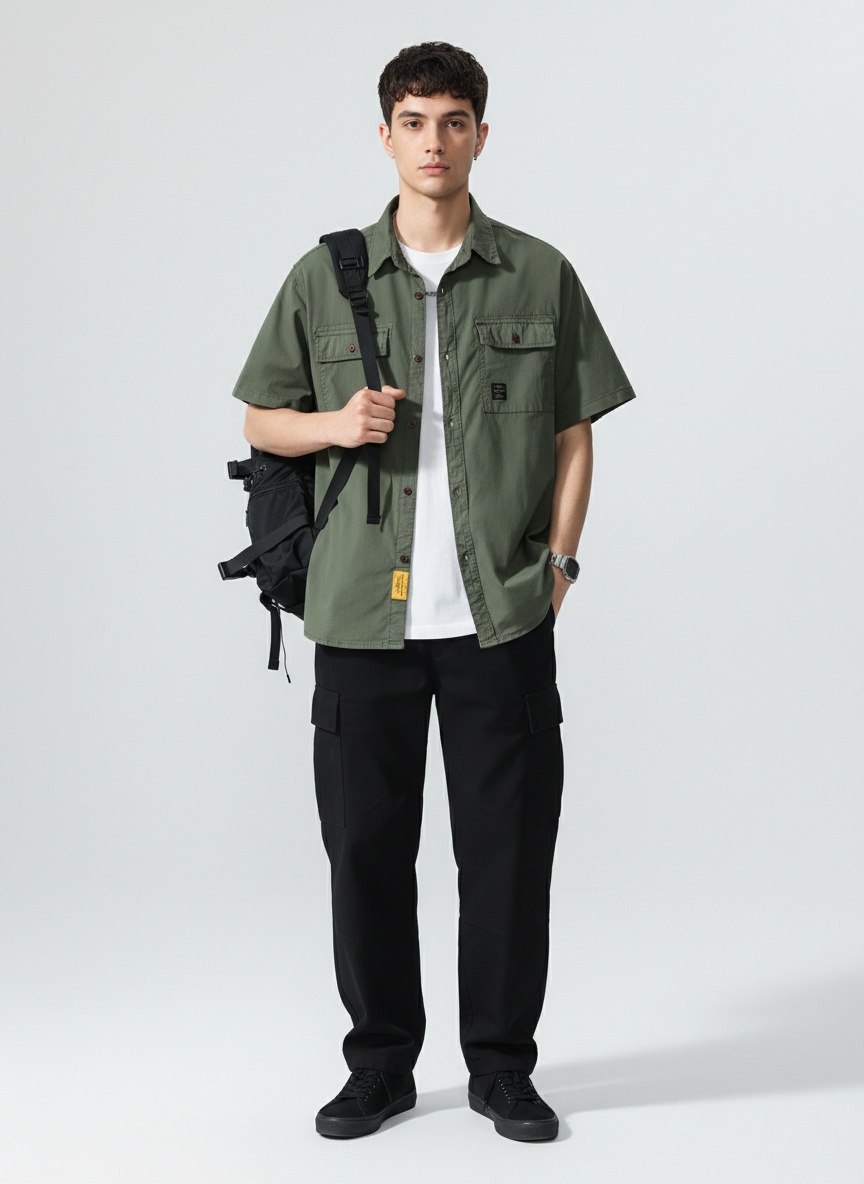 Multi-Pocket Retro Style Men's Shirt for Summer Casual Wear