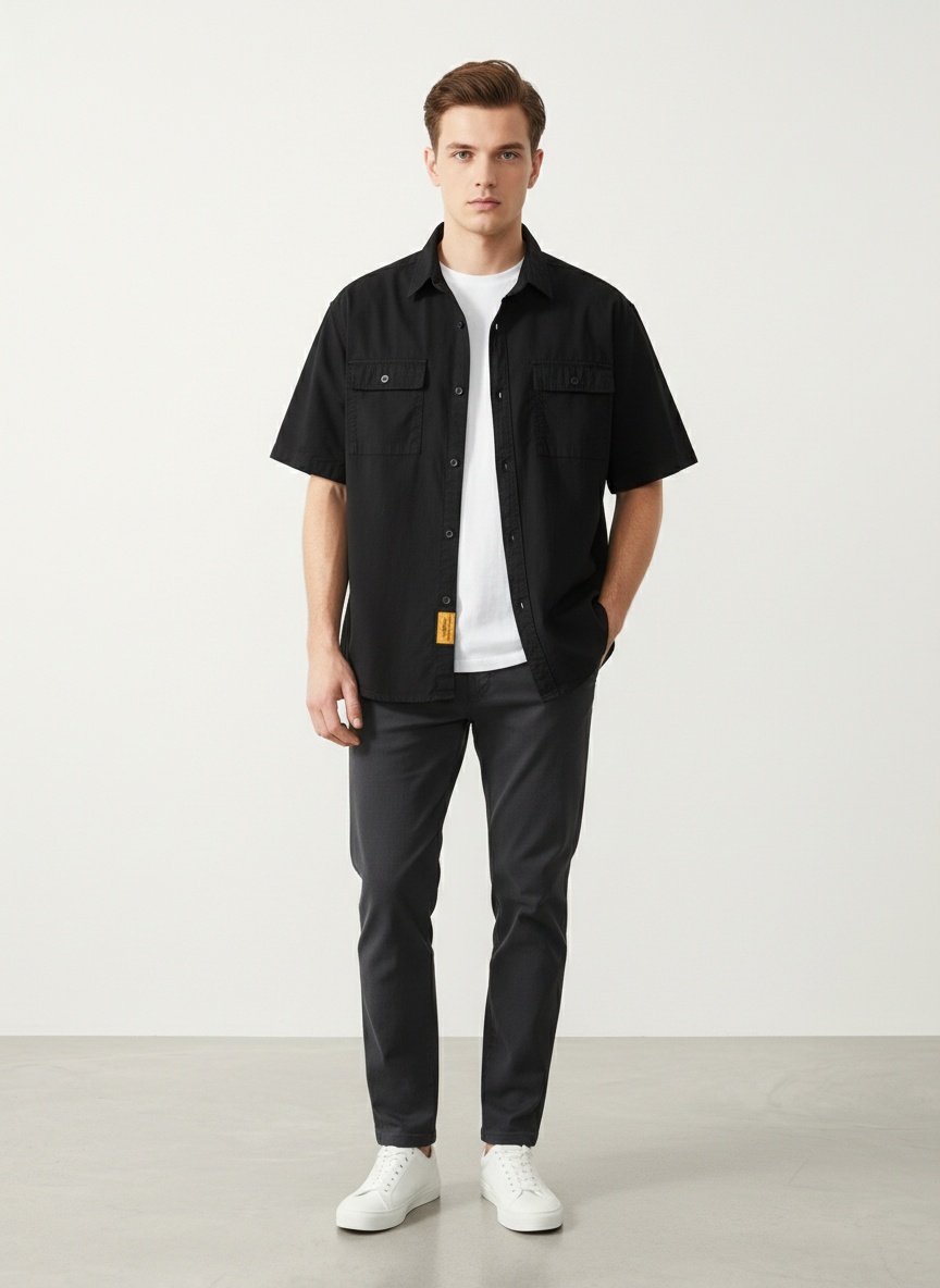 Short-Sleeve Relaxed Fit Men's Cargo Shirt for Summer Outdoor Casual Wear