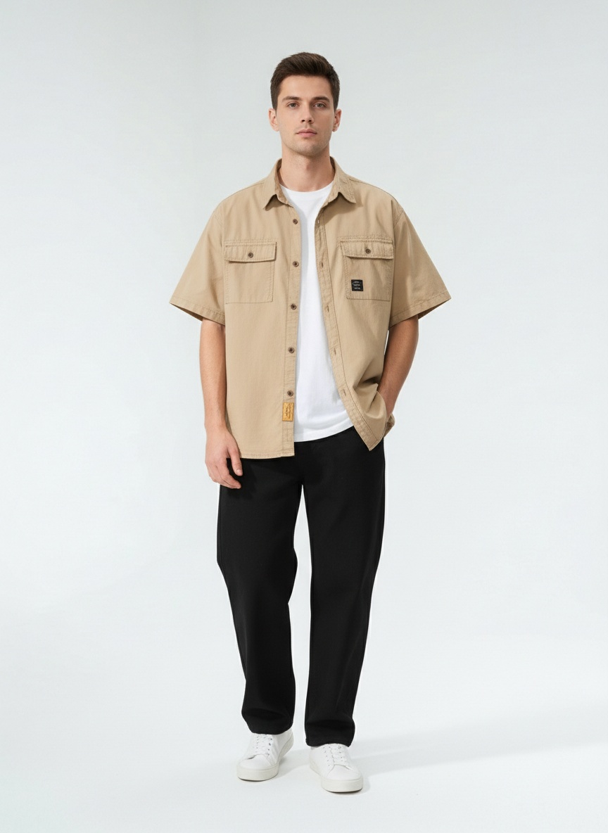 Short-Sleeve Relaxed Fit Men's Cargo Shirt for Summer Outdoor Casual Wear