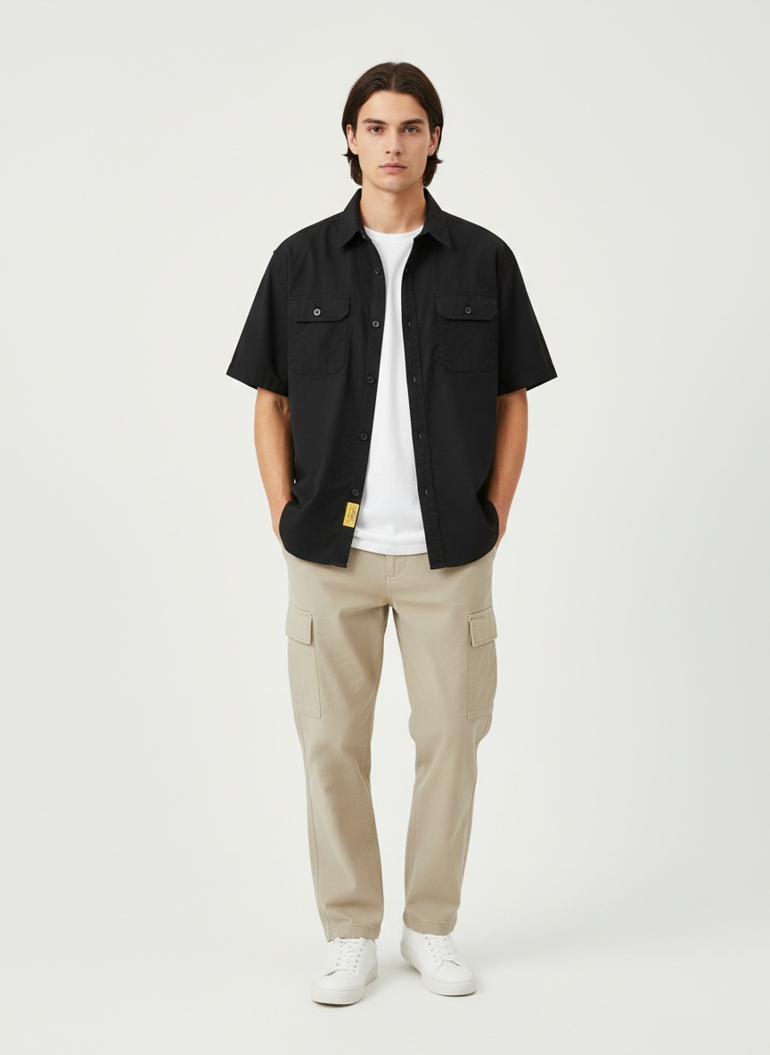 Multi-Pocket Cargo Short-Sleeve Men's Shirt for Summer Casual Wear