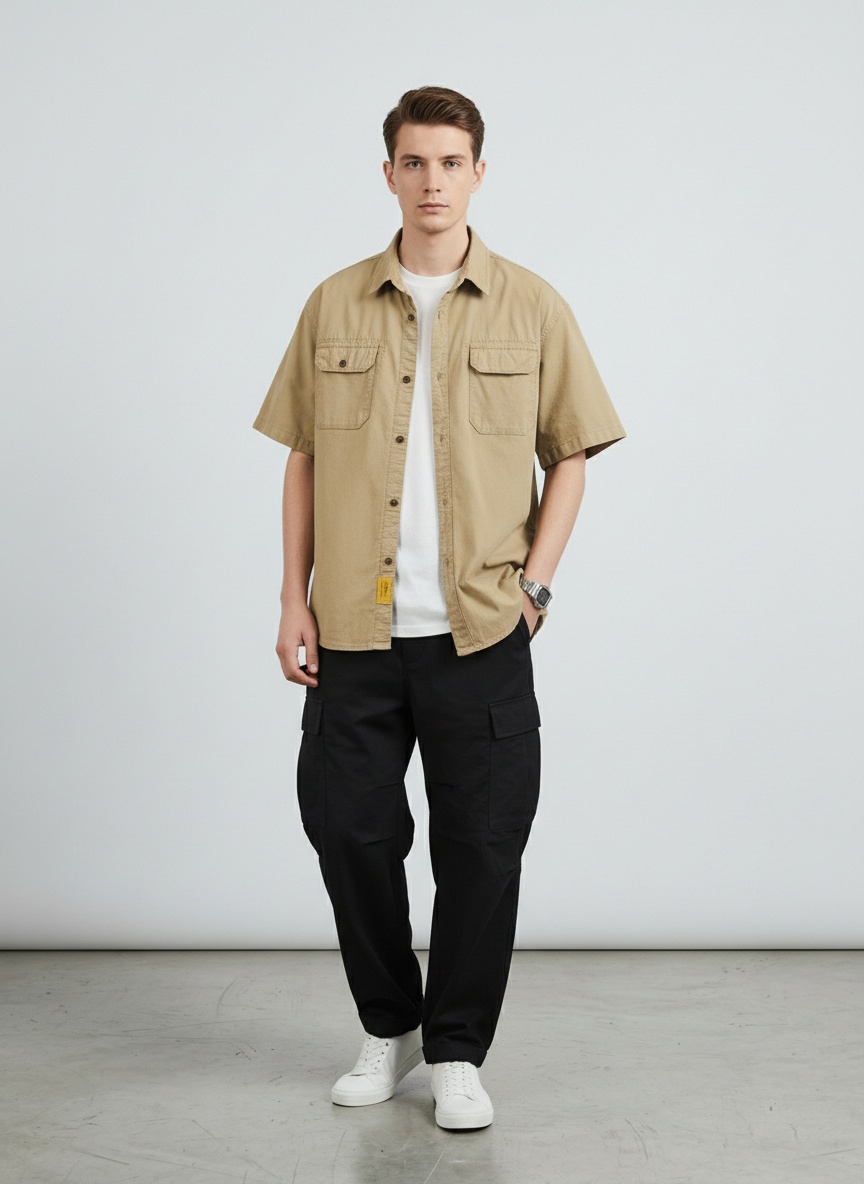 Multi-Pocket Cargo Short-Sleeve Men's Shirt for Summer Casual Wear