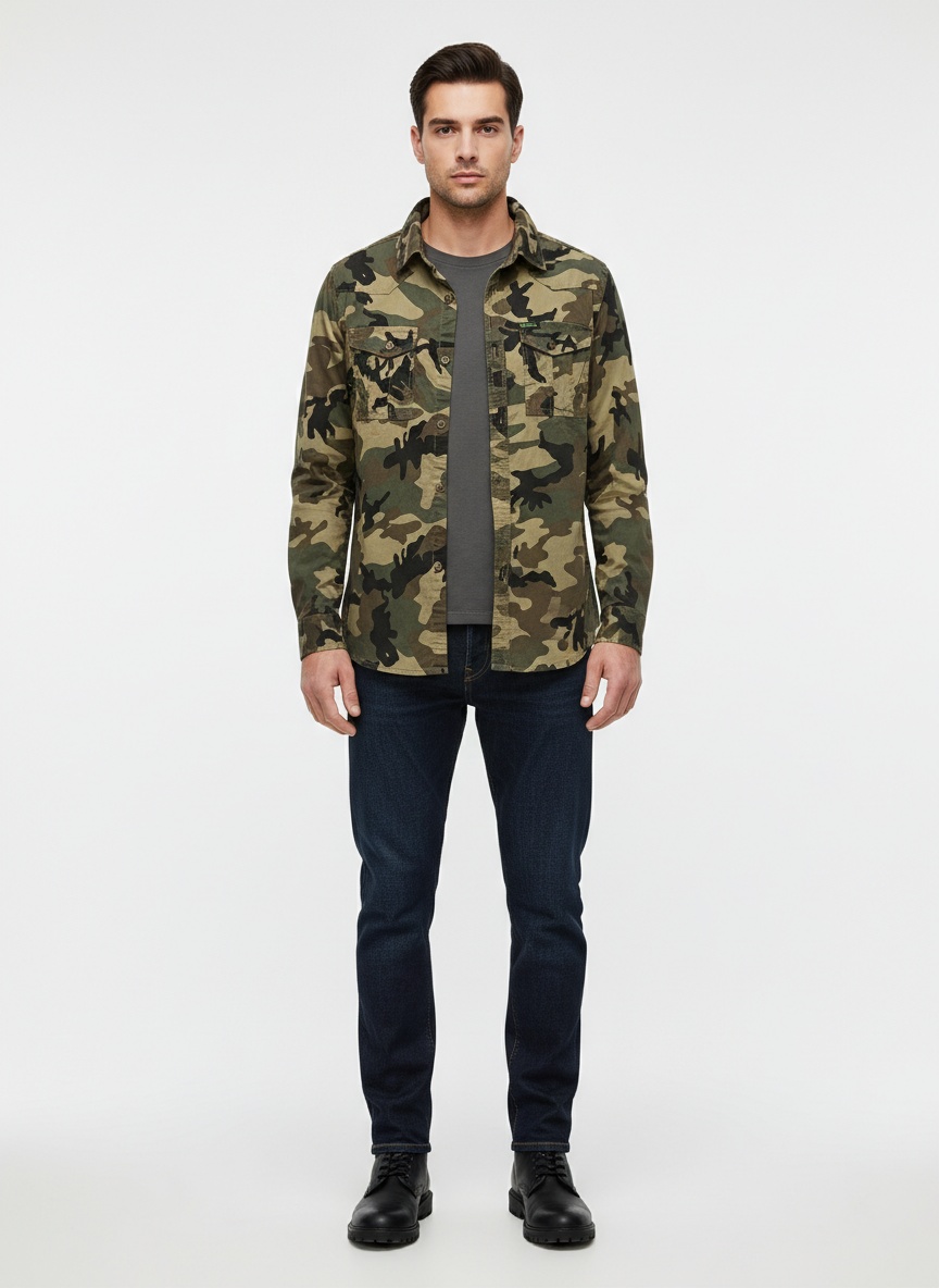Camouflage Pattern Relaxed Fit Men's Shirt for Casual Wear
