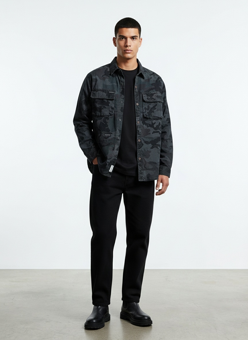 Camouflage Pattern Relaxed Fit Men's Over-Shirt for Casual Wear