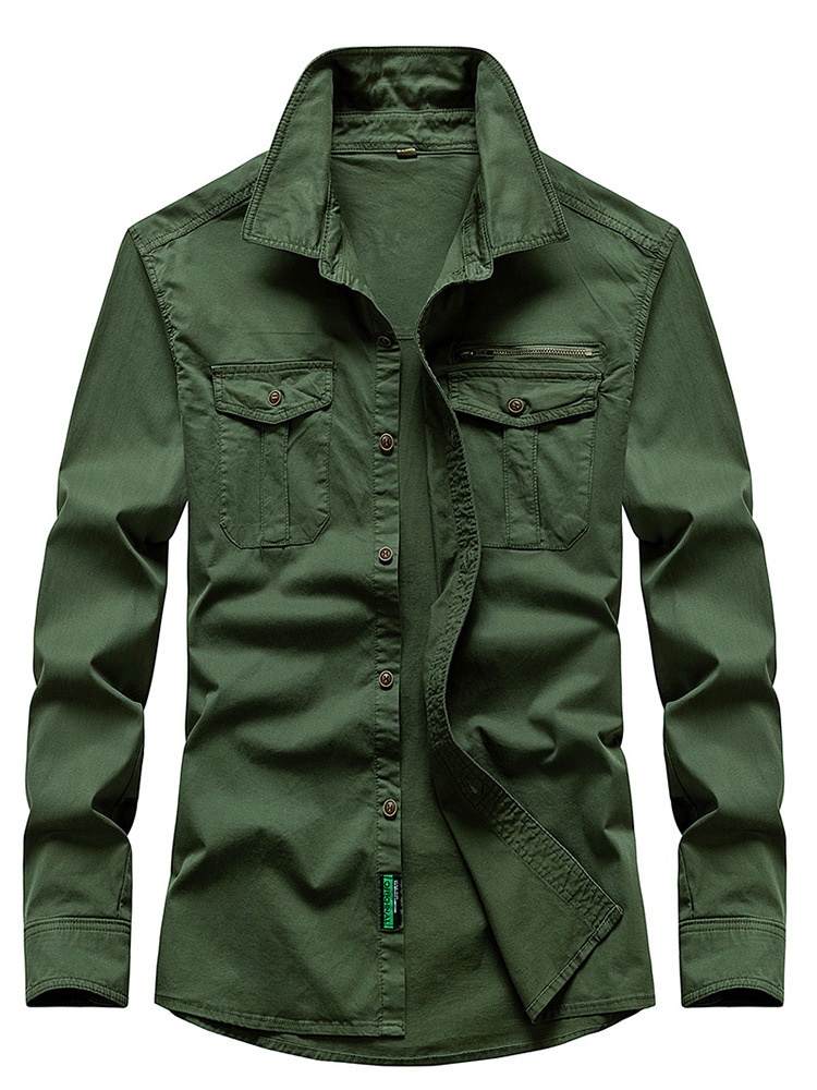 Camisa cargo elástica de inspiración vintage para hombre para uso informal