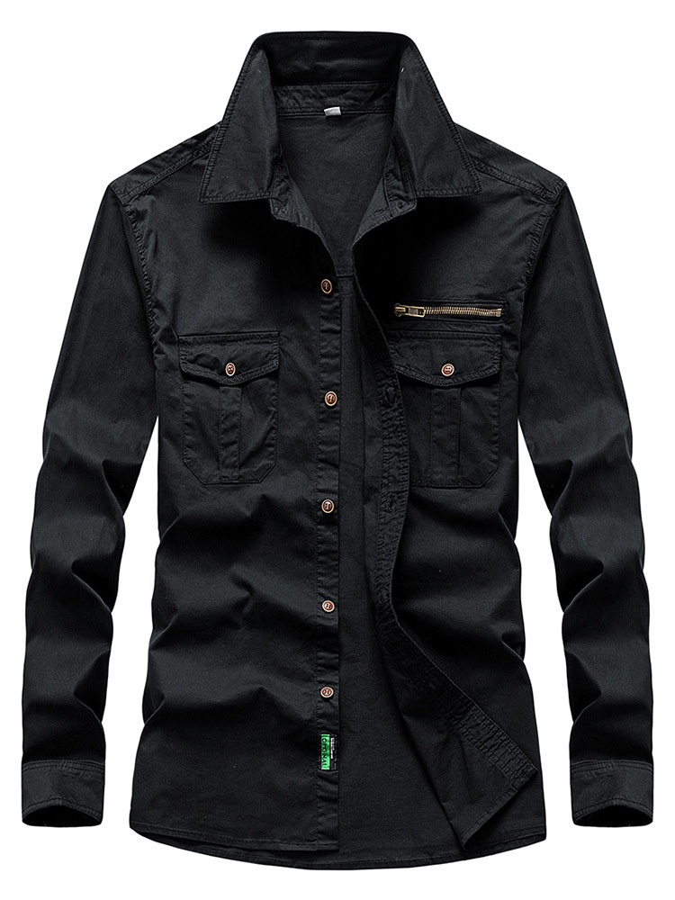 Camisa cargo elástica de inspiración vintage para hombre para uso informal