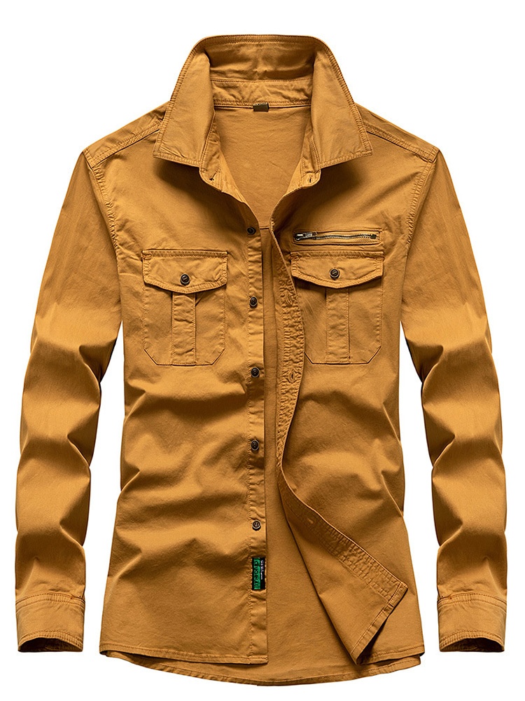 Camisa cargo elástica de inspiración vintage para hombre para uso informal