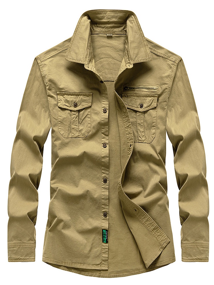 Camisa cargo elástica de inspiración vintage para hombre para uso informal