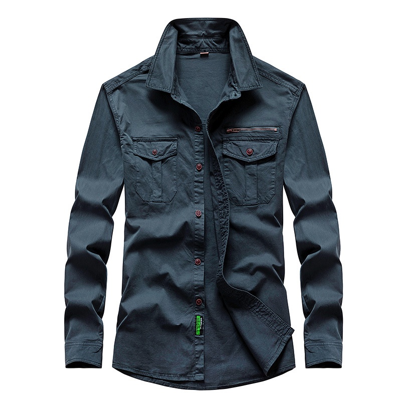 Camisa cargo elástica de inspiración vintage para hombre para uso informal