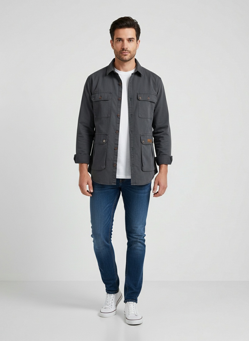 Lässiges, minimalistisches Herrenhemd für die Herbst-Freizeitmode