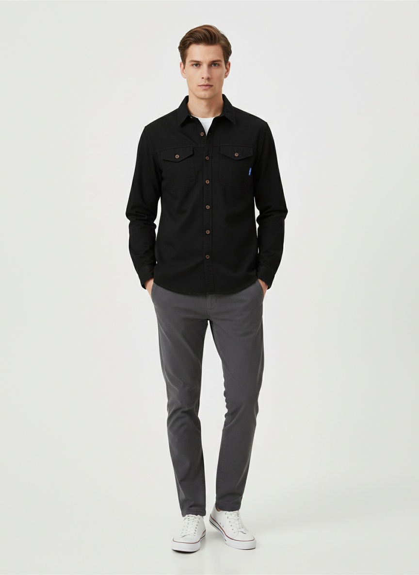 Stretch-Cargohemd für Herren mit mehreren Taschen und lockerer Passform für lässige Outdoor-Aktivitäten