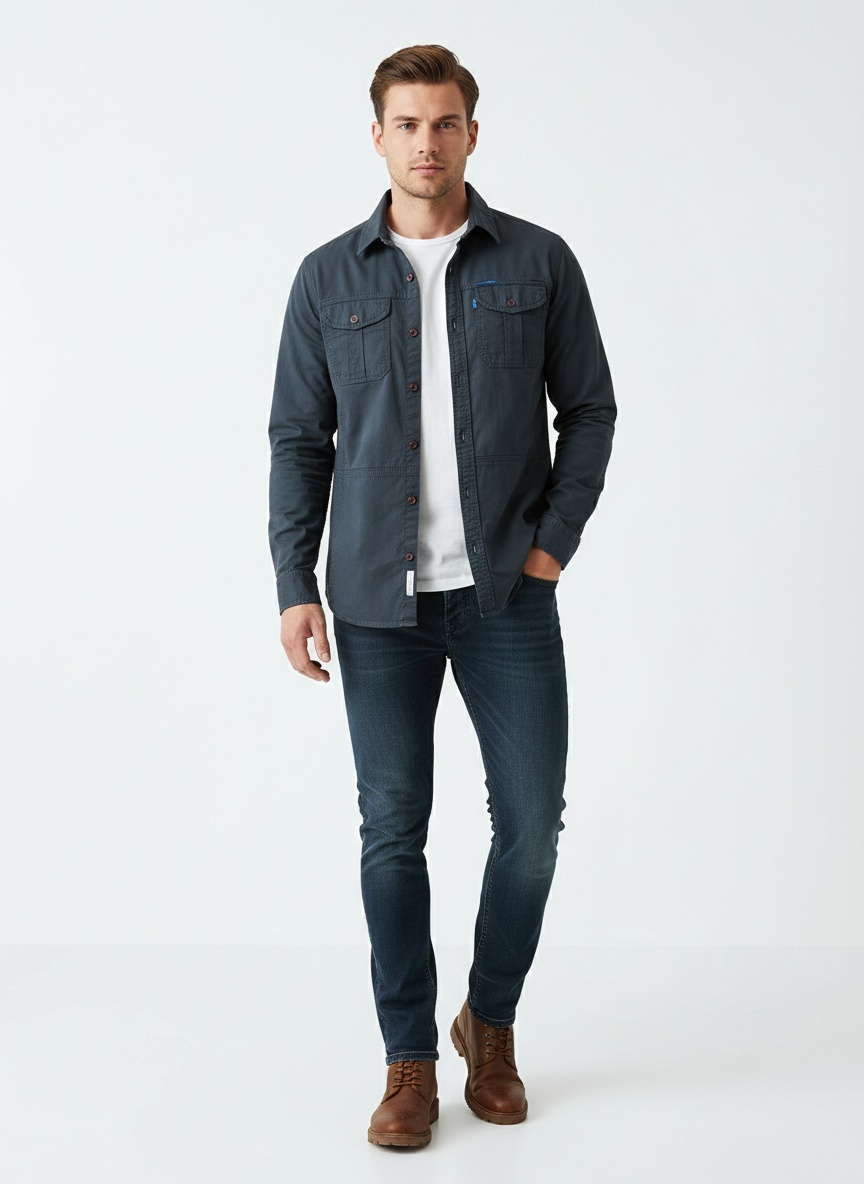 Stretch-Cargohemd für Herren mit mehreren Taschen und lockerer Passform für lässige Outdoor-Aktivitäten