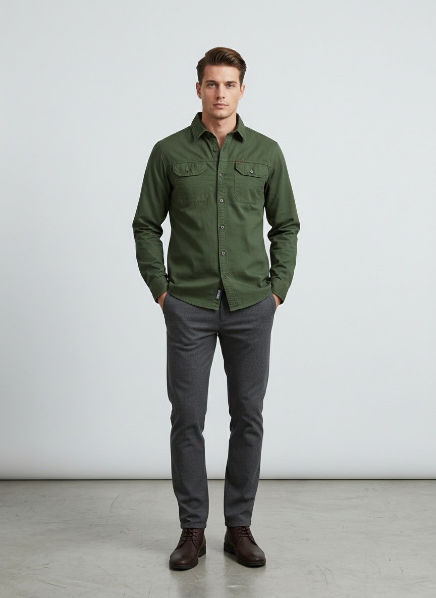 Stretch-Cargohemd für Herren mit mehreren Taschen und lockerer Passform für lässige Outdoor-Aktivitäten