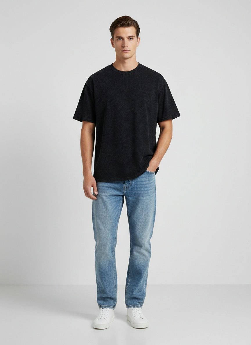 Relaxed Fit Garment Wash Men's T-Shirt for Summer Casual Wear