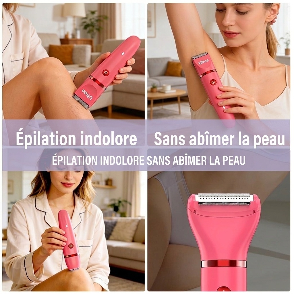 Rasoir et tondeuse électrique 3 en 1 indolore pour femmes