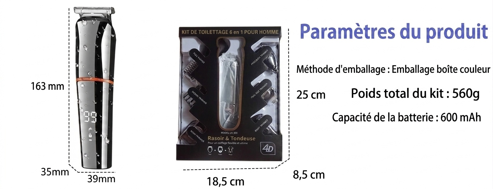 Kit de rasage et tondeuse à cheveux électrique sans fil professionnel pour hommes