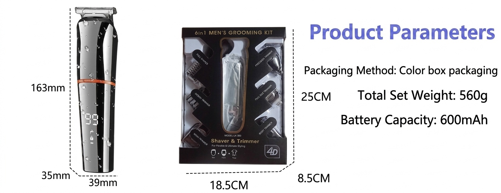 Men's Pro Cordless Electric Hair Trimmer & Shaver Grooming Kit