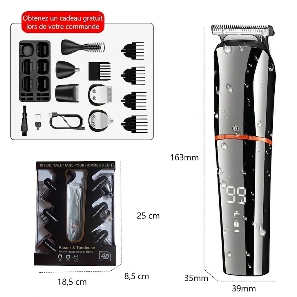 Kit de rasage et tondeuse à cheveux électrique sans fil professionnel pour hommes