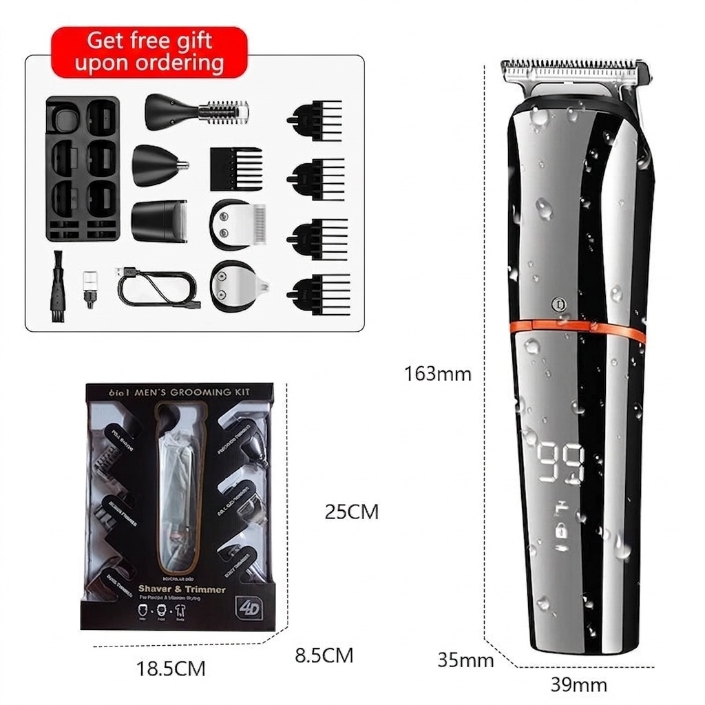 Men's Pro Cordless Electric Hair Trimmer & Shaver Grooming Kit
