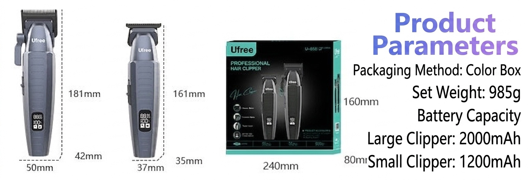 Professional Hair Clipper & Trimmer Set - Grey