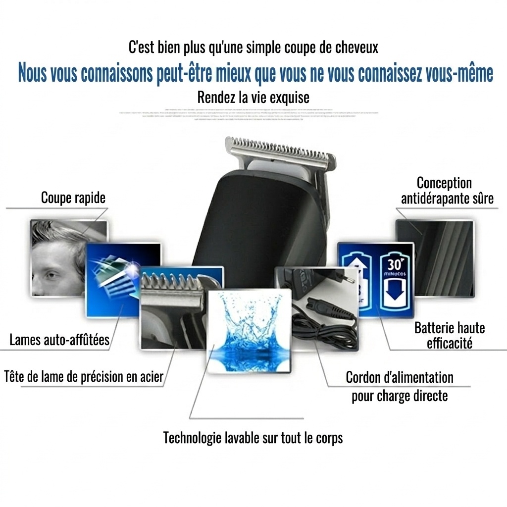 Kit de rasage et tondeuse électrique pour homme - Noir