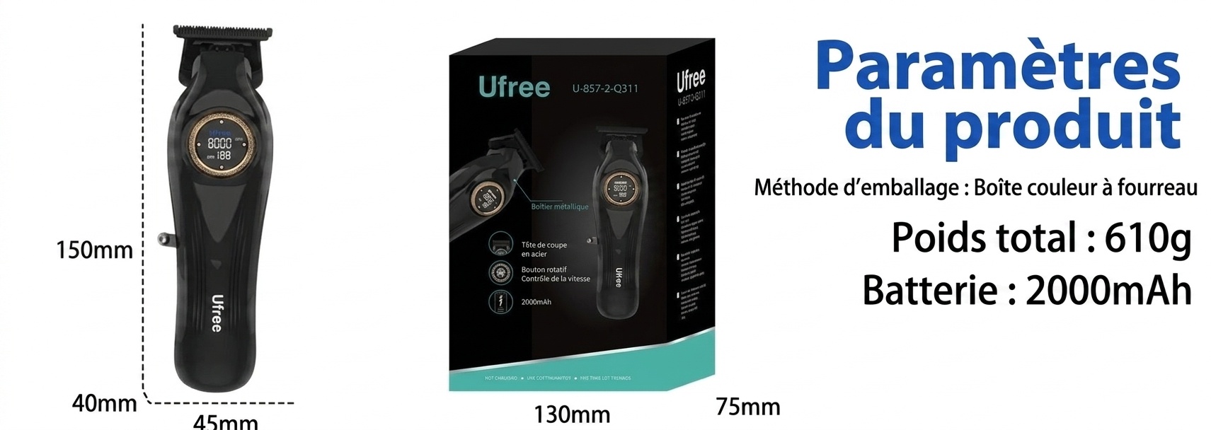 Tondeuse à cheveux électrique professionnelle pour hommes - Sans fil et rechargeable